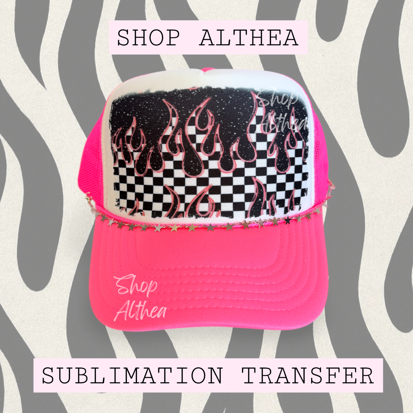 Sublimation Transfer - Hot Pink Checker Flames