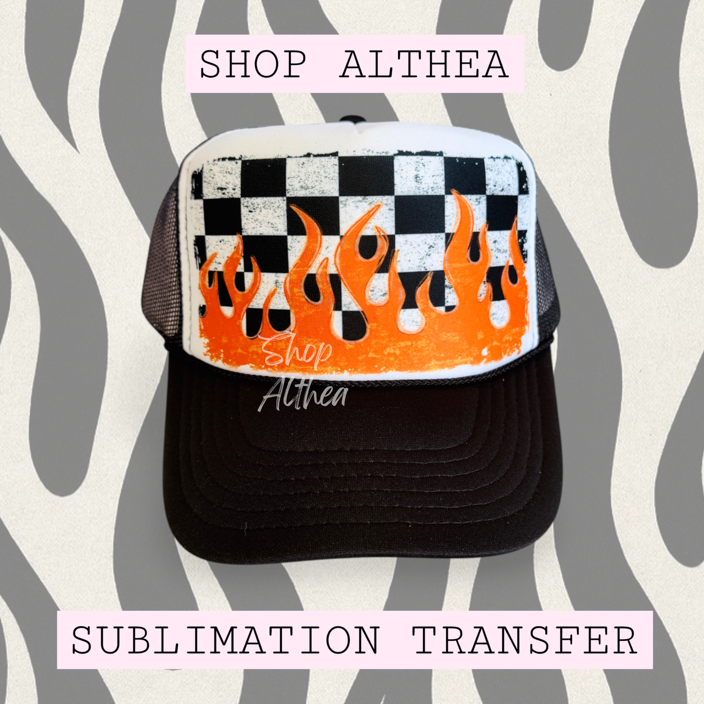 Suiblimation Transfer - Orange Flames & Checkers