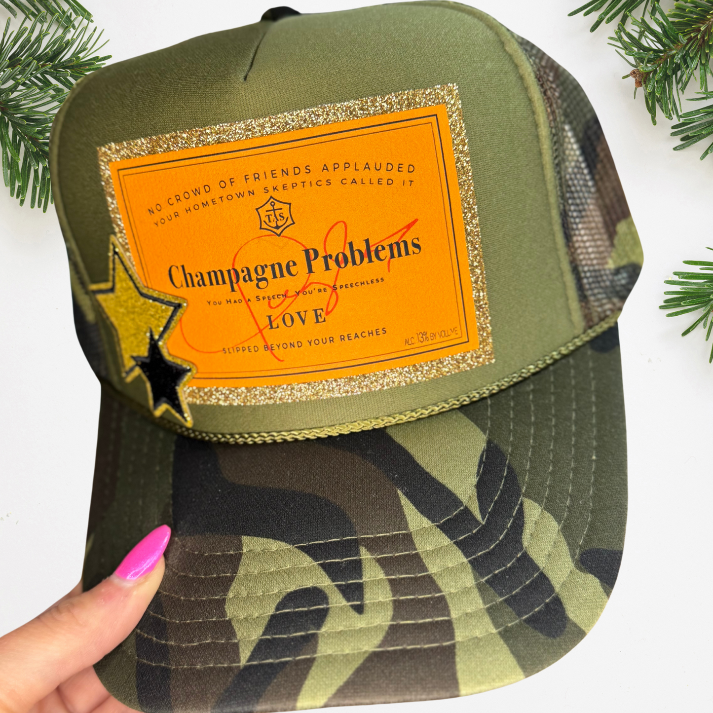 Champagne Problems Camo Trucker Hat