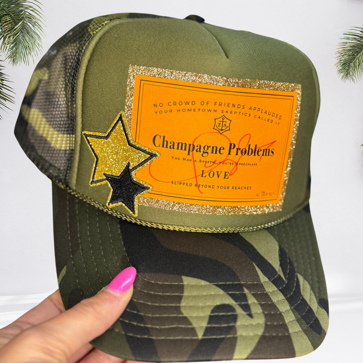 Champagne Problems Camo Trucker Hat
