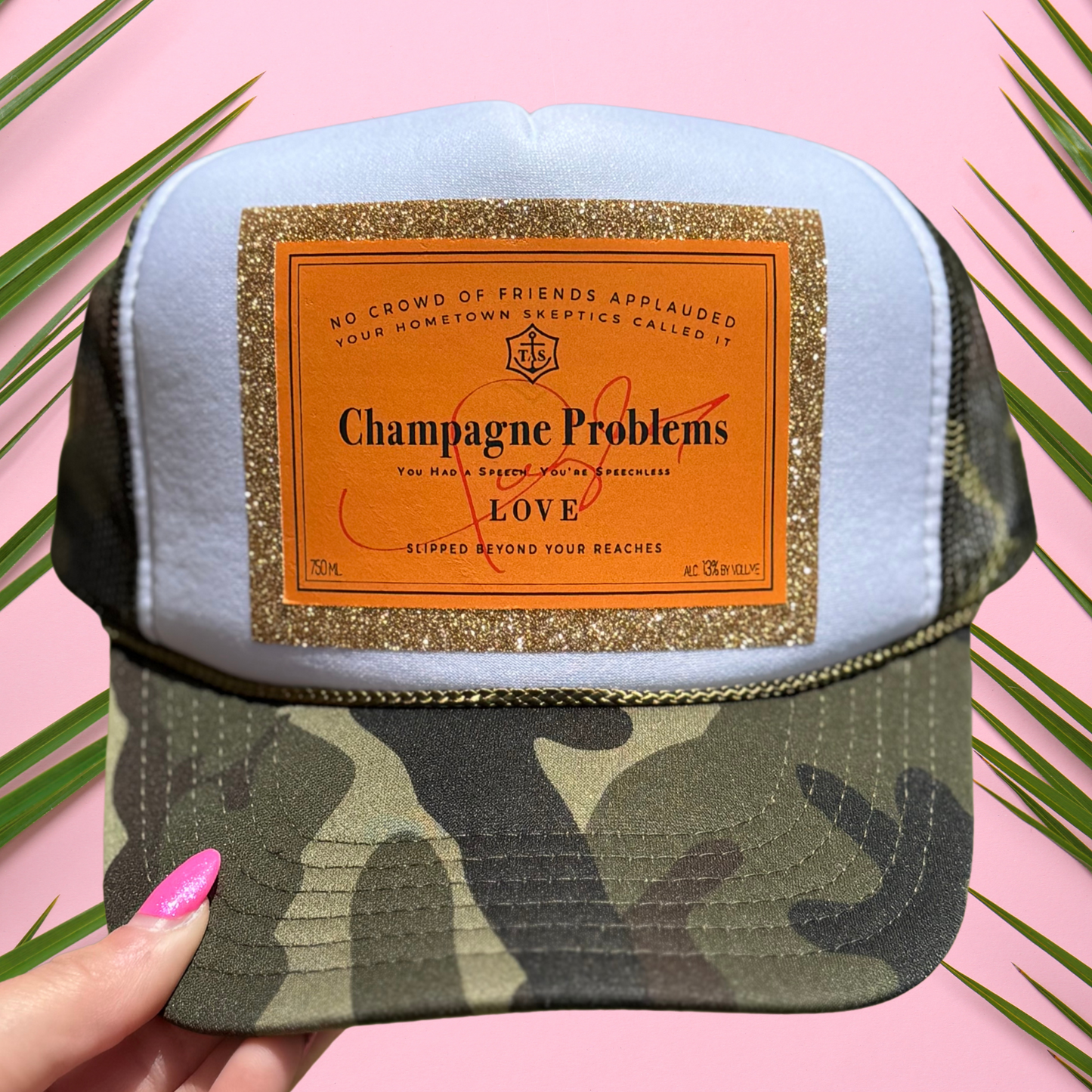 Champagne Problems Camo Trucker Hat