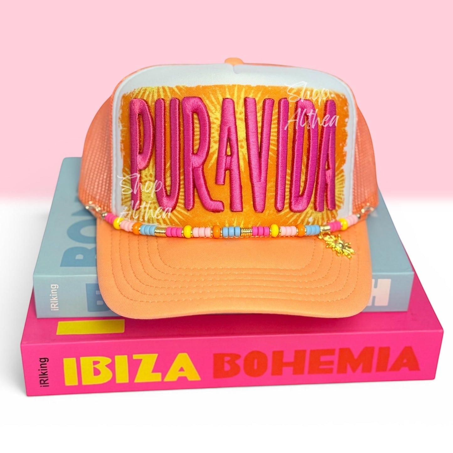 Pura Vida Embroidered Trucker Hat With Beaded Detail
