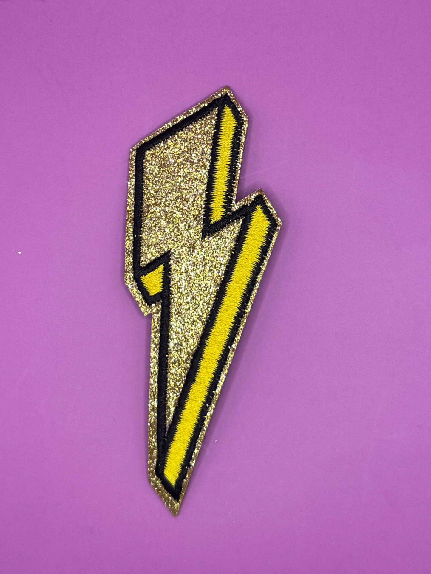 Gold Glitter Bolt Embroidered Patch
