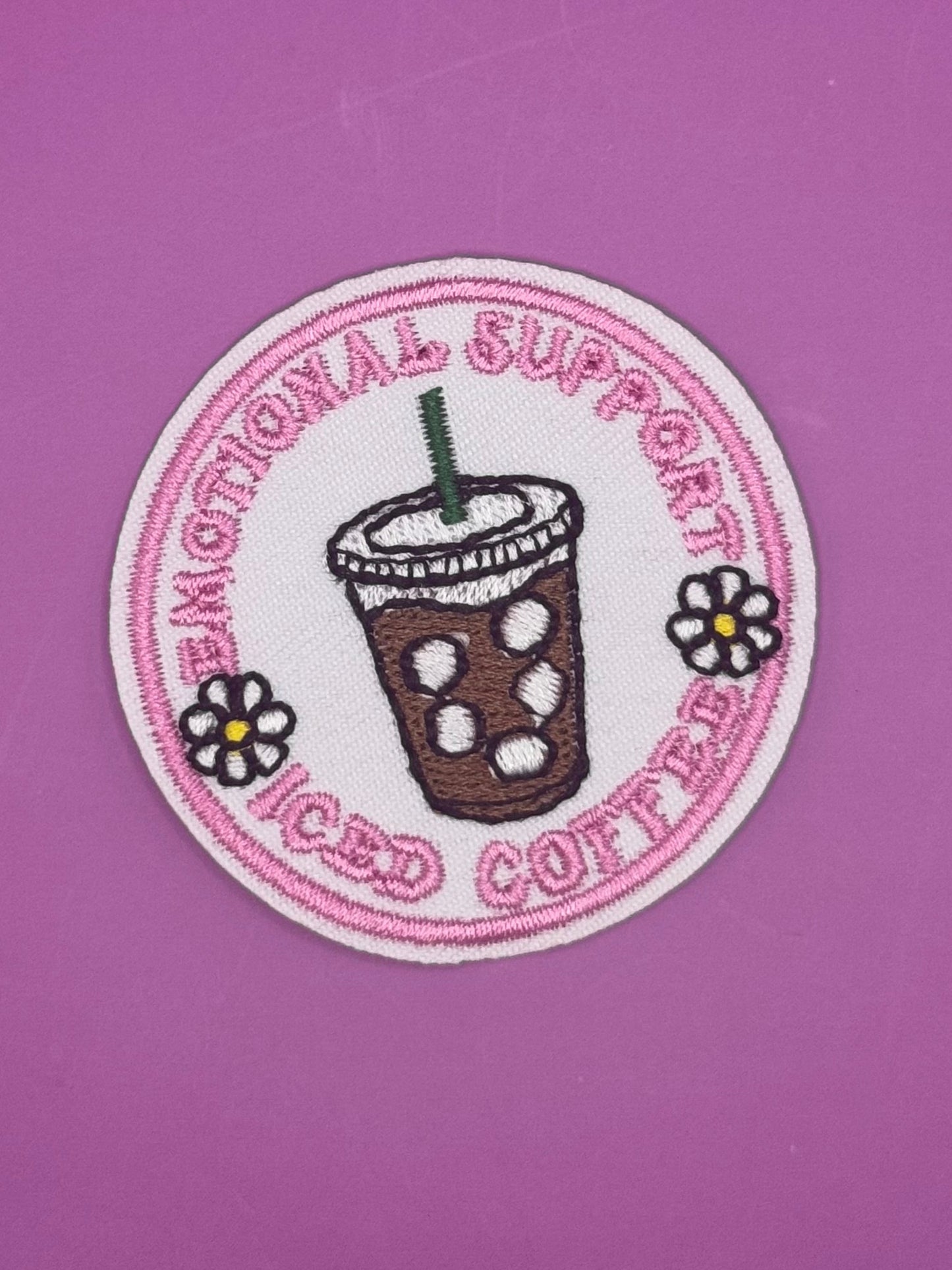 "Emotional Support Iced Coffee" Embroidered Patch