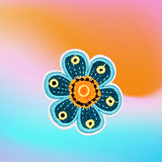 Small Boho Blue Flower Embroidered Patch