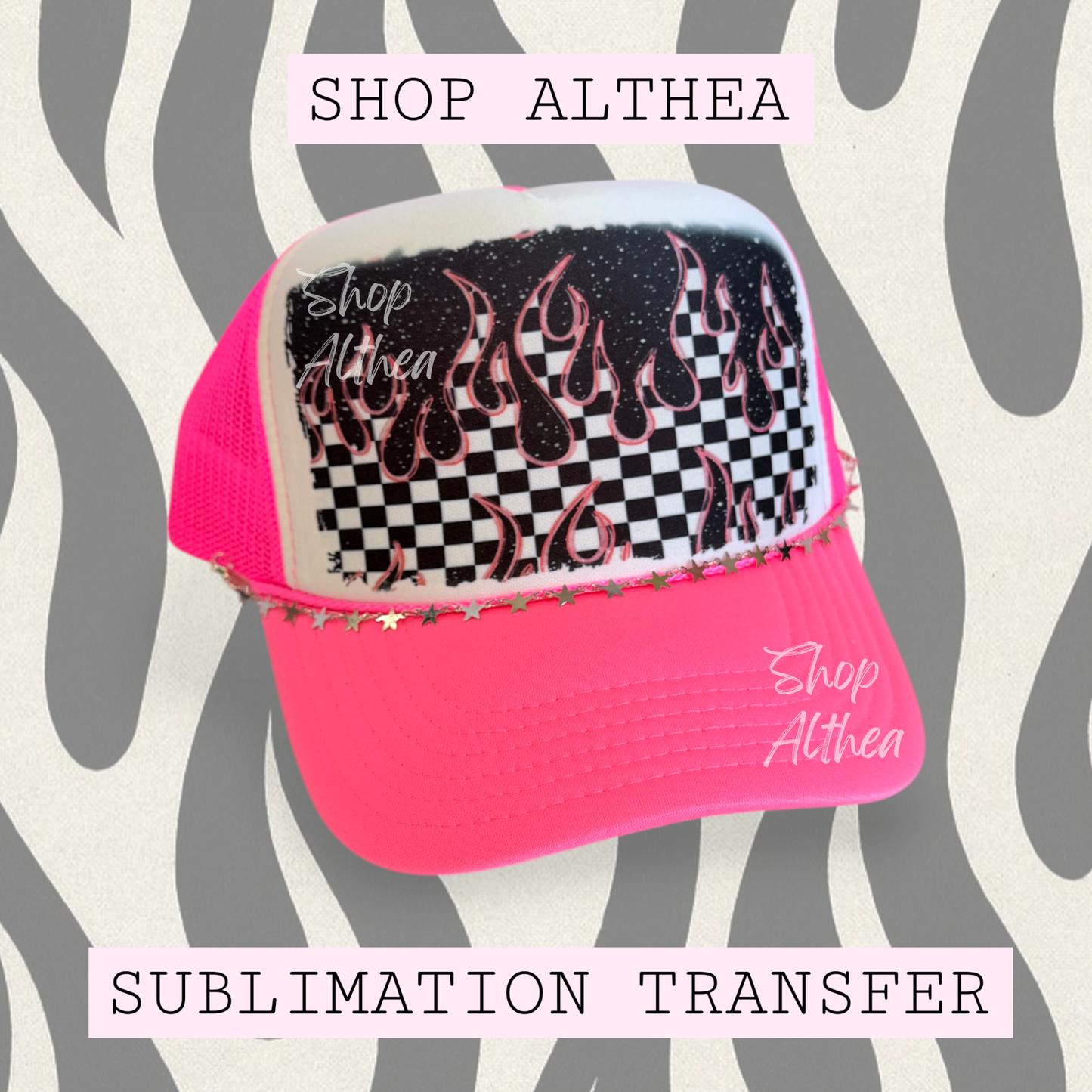 Sublimation Transfer - Hot Pink Checker Flames