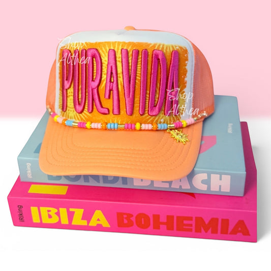 Pura Vida Embroidered Trucker Hat With Beaded Detail