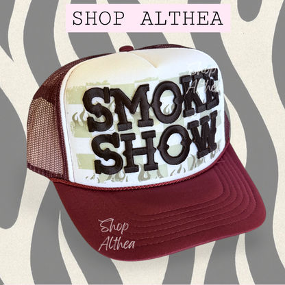 Black "Smoke Show" Embroidered Puff Transfer
