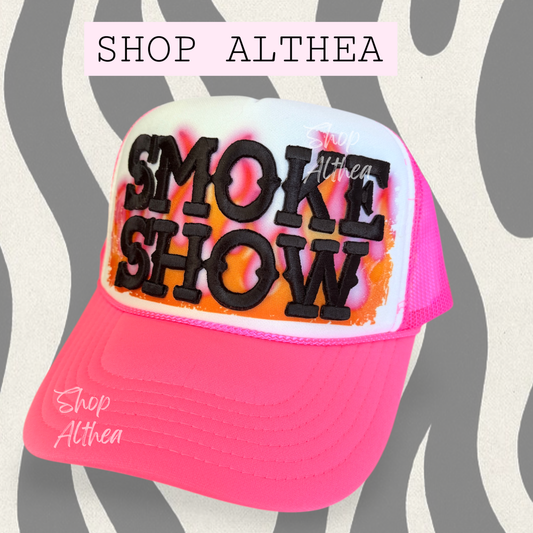 Black "Smoke Show" Embroidered Puff Transfer