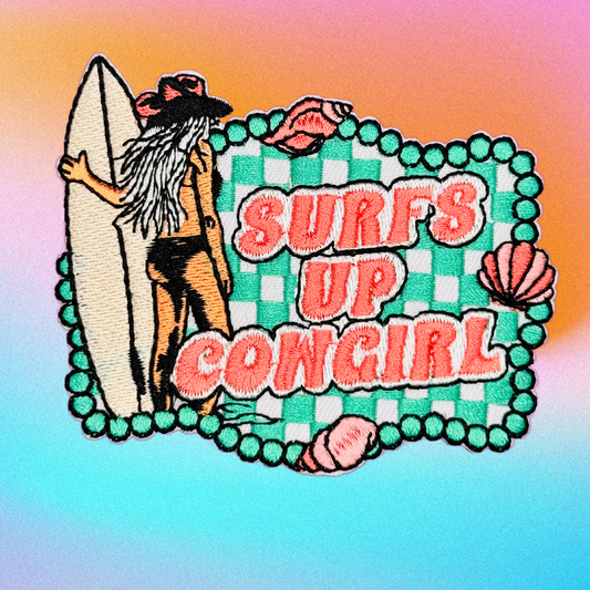 "Surfs Up Cowgirl" Embroidered Patch