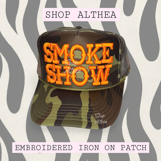 Orange "Smoke Show" Embroidered Puff Transfer