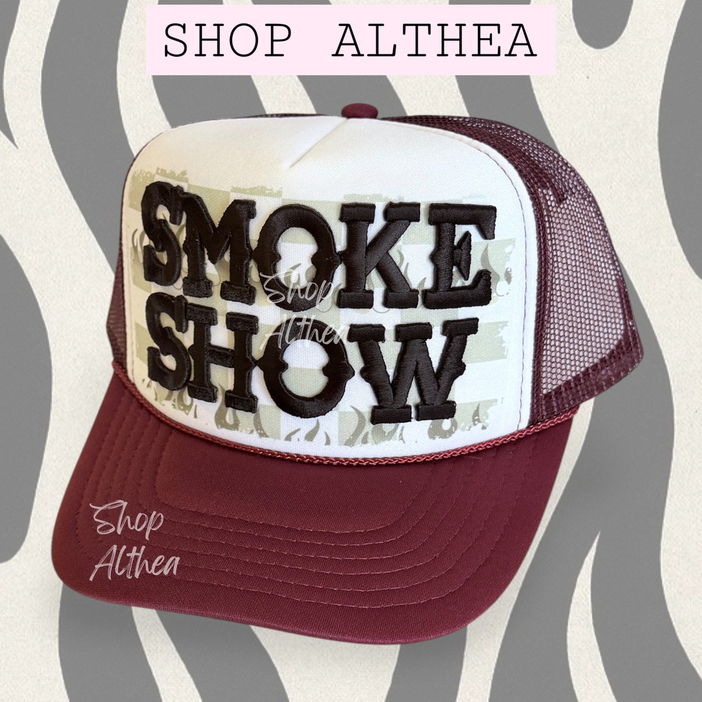 Black "Smoke Show" Embroidered Puff Transfer