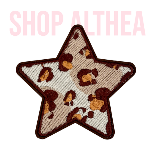 Leopard Print Star Embroidered Patch