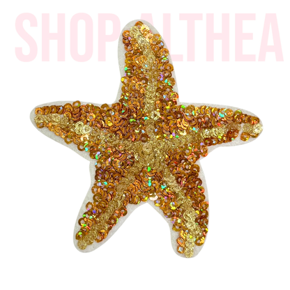 Golden Sequin Starfish - Embroidered Patch