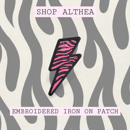 Pink Zebra Glitter Bolt Embroidered Patch