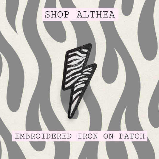 Black Zebra Glitter Bolt Embroidered Patch