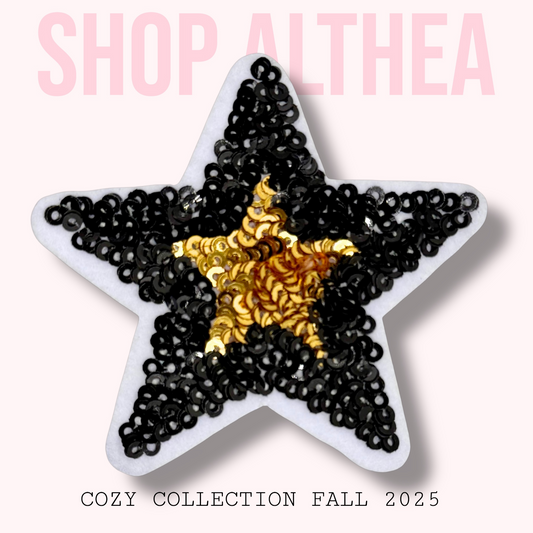 Black & Gold Sequin Star embroidered patch