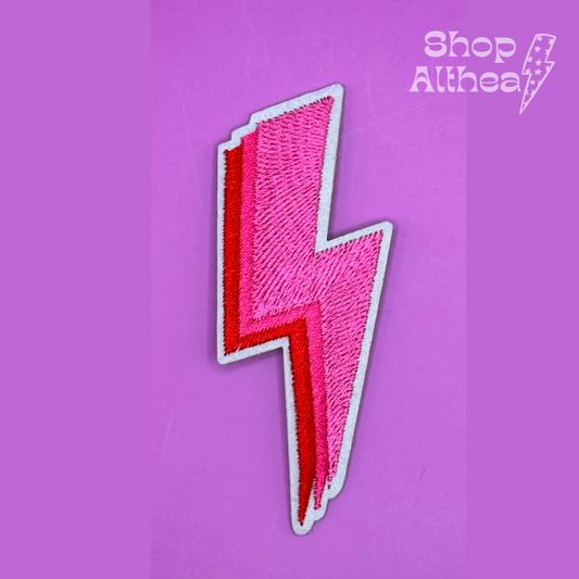 Pink Lightening Bolt Embroidered Patch