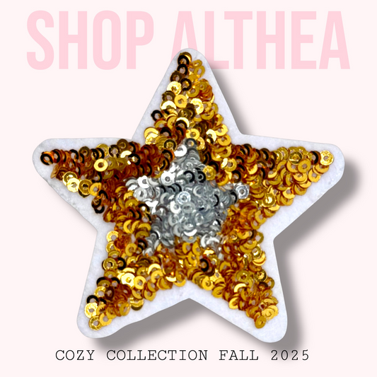 Fall Gold & Silver Glitter Star Embroidered Patch