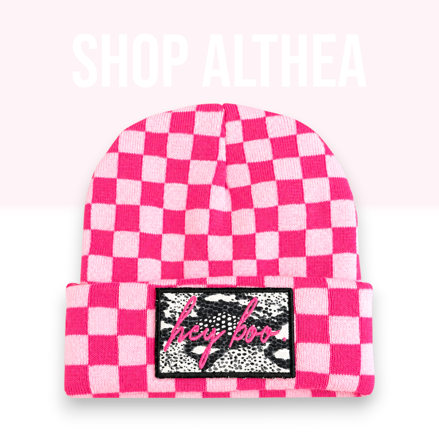 “Hey Boo” Checkered Beanie
