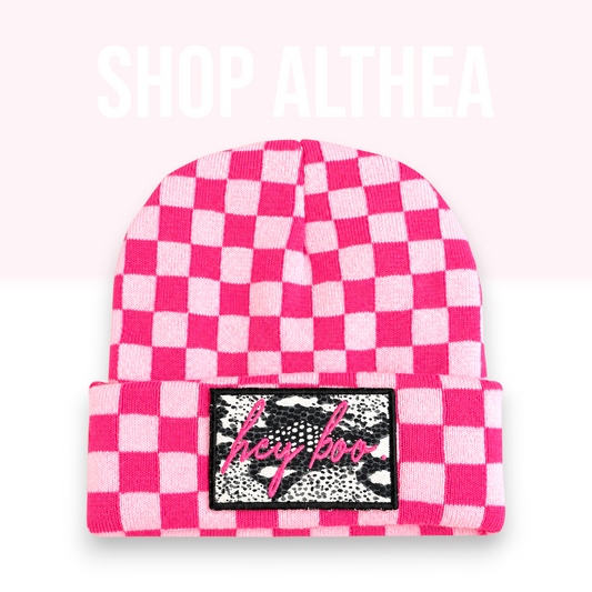 “Hey Boo” Checkered Beanie