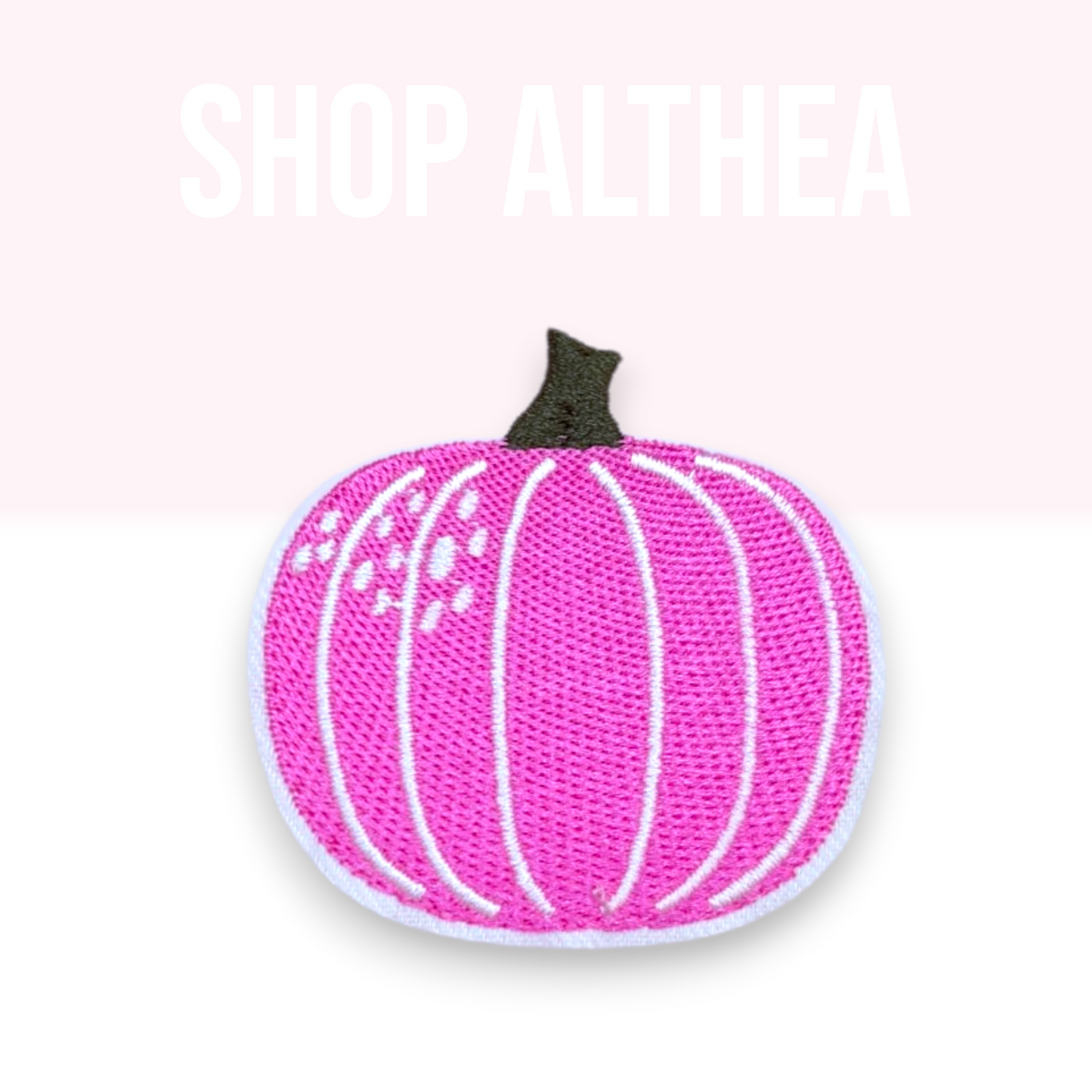 Pink Pumpkin Embroidered Patch | Hot Pink Halloween Iron-On Patch