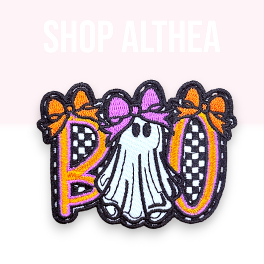 BOO Ghost Embroidered Patch | Spooky Halloween Iron-On Patch