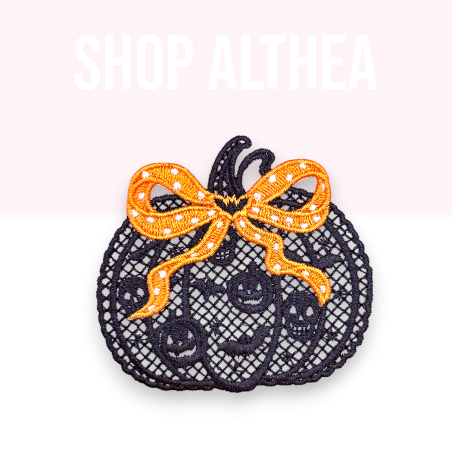 Lace Pumpkin Embroidered Patch | Coquette Halloween Bow Patch