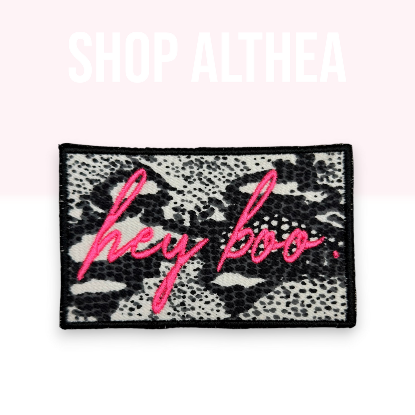 "Hey Boo"  Embroidered Snakeskin Patch | Handmade Althea Series