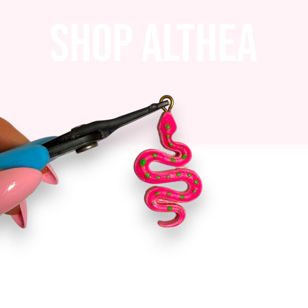 Handmade Pink Clay Snake Charm