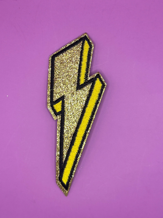 Gold Glitter Bolt Embroidered Patch