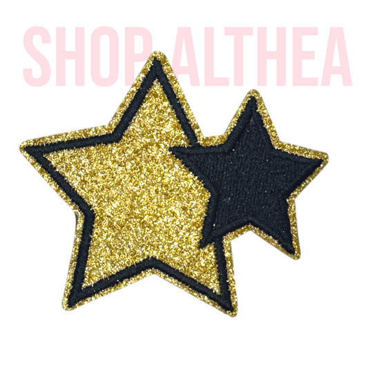 Gold & Black Glitter Star Embroidered Patch