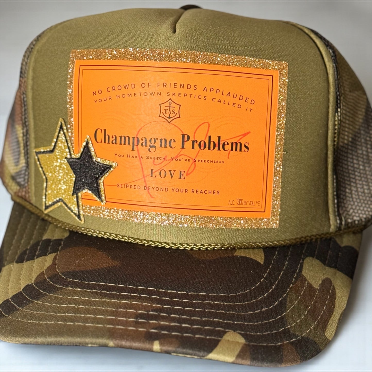 Champagne Problems Camo Trucker Hat